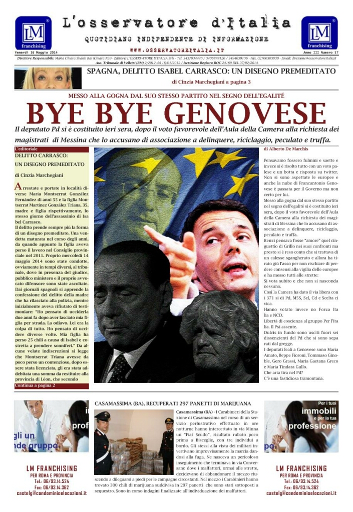 L'osservatore d'Italia edizione del 16 Maggio 2014